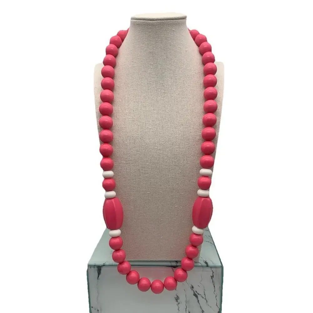 Pink Beaded Large Statement Necklace Barbie‎ Pink Fun Summertime Well Made